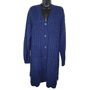 Denim & Co. Button Front Cable Knit Tunic Cardigan with Pockets 2x
